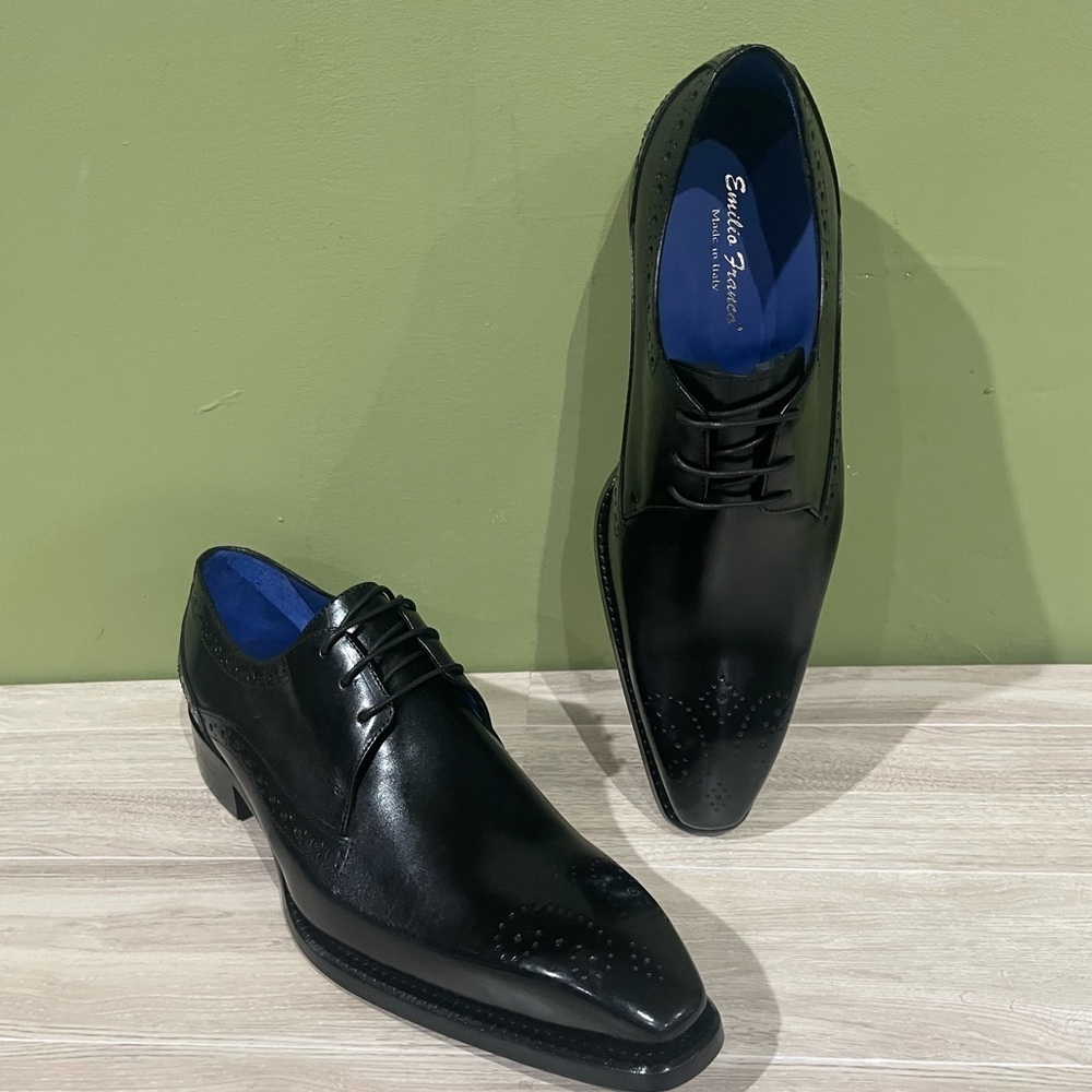 Emilio Franco Black Leather Men's Dress Shoes leather calf Oxford point toe